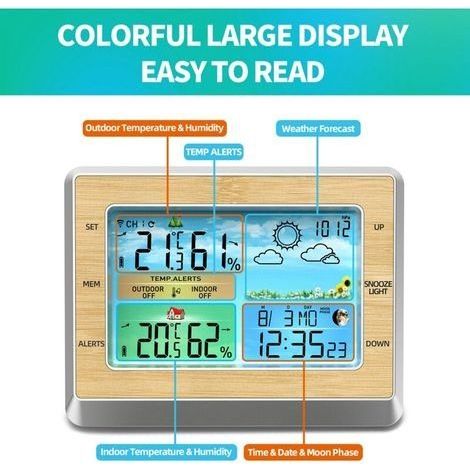 Drahtlose Wetterstation mit Außensensor – Temperatur- und Feuchtigkeitsüberwachung – 6-Zoll-LED-Display – Messbereich -40 bis 158 °F (1/4)