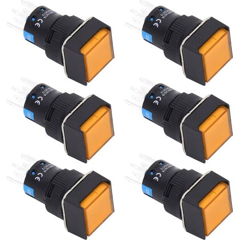 25 Stück quadratische Drucktaster, 8-polig, selbstverriegelnd, mit Kontrollleuchte, für Verteilerkästen, 16 mm, 220 V, gelb (1/5)
