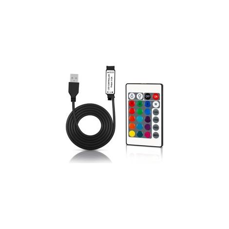 Télécommande infrarouge 24 touches, DC 5 V 1 m, contrôleur infrarouge USB avec contrôleur sans fil 24 touches pour bande lumineuse LED RVB 5050 2835 (1/5)
