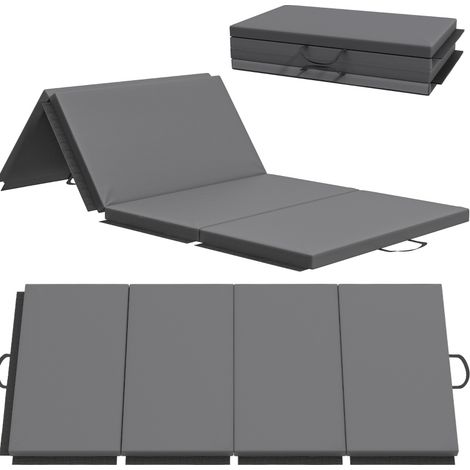 Tapis de fitness pliable 180 x 80 x 5 cm, 4 panneaux avec poignées et fixation par scratch, confort dense pour yoga et entraînement à domicile, gris - CHICFURN (1/5)