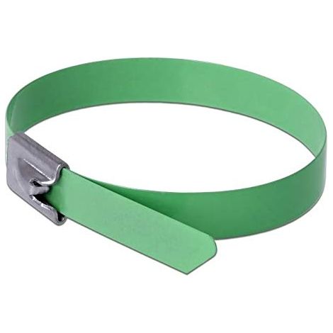 DeLOCK - Fascette stringicavo in Acciaio Inox, Lunghezza 400 x Larghezza 7,9 mm, 10 Pezzi, Colore: Verde (1/3)
