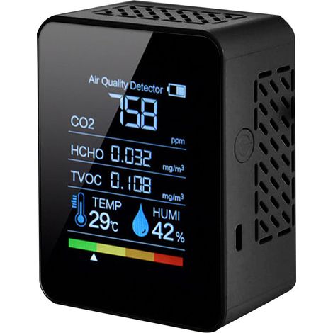 Medidor multifuncional 5 en 1 de CO2, medidor digital de temperatura y humedad, detector de dióxido de carbono, COVT y HCHO, monitor de calidad del aire. (1/5)
