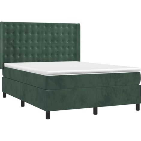 Letto a Molle con Materasso e LED Verde Scuro 140x200cm Velluto vidaXL (1/5)