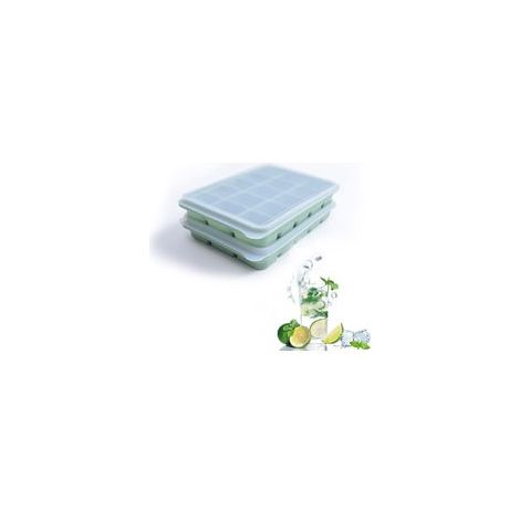 Lot de 2 bacs à glaçons, 15 moules à glaçons flexibles en silicone, empilables pour whisky, aliments pour bébé, sans BPA (VERT BAMBOU)