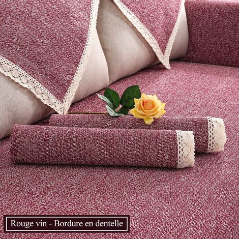 Housse de canapé et coussin d'assise tissé en coton épais 4 saisons rouge bordeaux sur mesure – Livraison gratuite