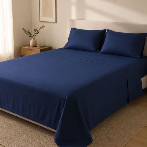 Ensemble Complet Lit Place et Demie Sarenina, en Polycoton, Lavable en Machine, bleu (1/5)