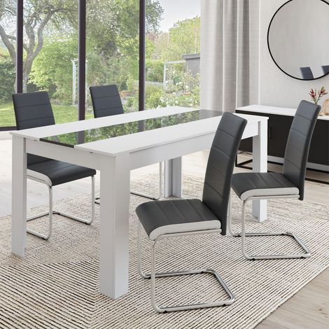 Juego de 4 sillas de comedor MIA grises con ribete blanco