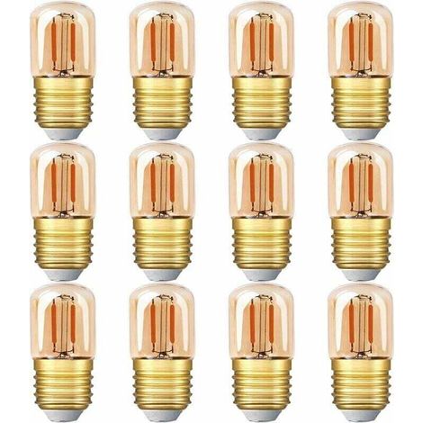 Mini tube LED, 1 W T28 Edison, filament LED, culot à vis E27, 2200 K, jaune très chaud, pour la décoration, non dimmable (verre ambré), lot de 12 [Classe énergétique G] (1/4)