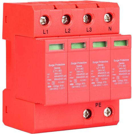 Rosvola 4P House Parafoudre Parafoudre Basse Tension Parafoudre 40KA Rail DIN pour la Protection contre le Tonnerre, Triphasé à Quatre Fils (1/5)