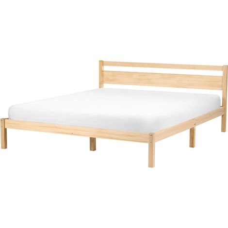 Bed Frame Light Brown Pine Wood EU King Size 5ft3 Headboard Minimalist MERCURER (1/5)