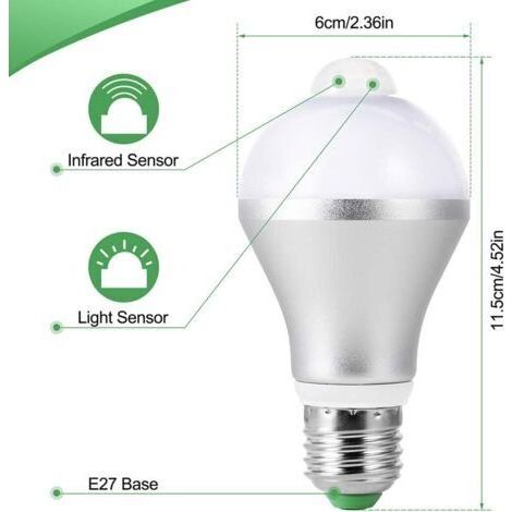 Ampoules LED E27 PIR Détecteur de Mouvement, 15W Capteur Intelligent de Lumière 5700K Auto on/Off Lot de 2