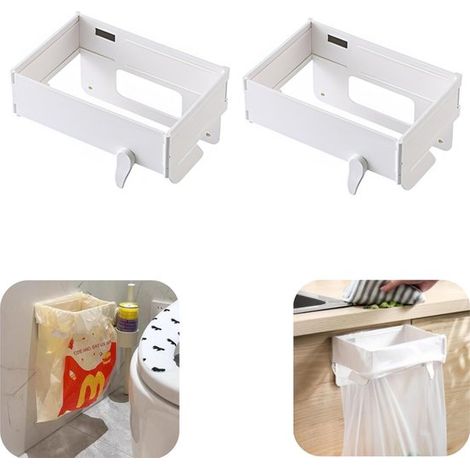 Supports de sacs poubelle lot de 2 de 18 x 6 cm - supports pliables adhésifs gain de place, blancs (1/5)