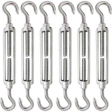 6 Pièces Tendeur Cable M6 Tendeur Cable Inox 304 Réglable Crochet de Ridoir et Crochet pour Tendeur de Fil Cable Acier Corde Crochet Tendeur