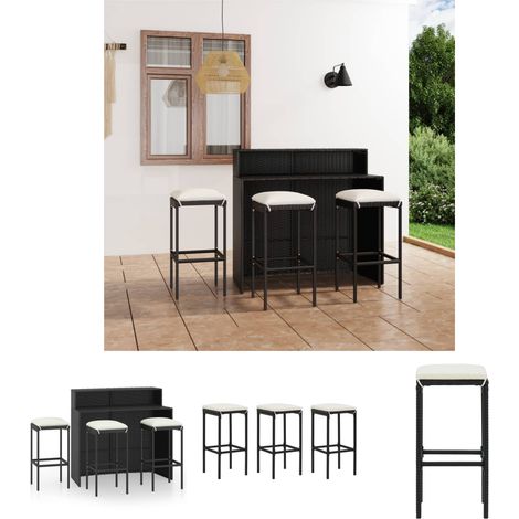 Gartenbarstuhl - vidaXL 4-tlg. Gartenbar-Set mit Kissen Schwarz - Barhocker (1/5)