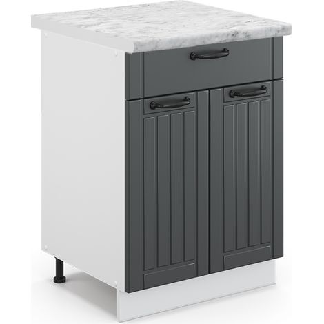 Küchenunterschrank Fame-Line, Anthrazit Landhaus, 60 cm mit Schublade, AP Marmor, Vicco