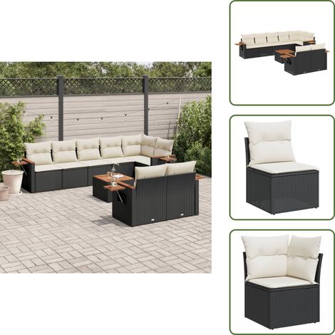 Salon de jardin 9 pcs avec coussins noir résine tressée - Ensemble Salon De Jardin - Meuble Extérieur - Jardin Design - Mobilier De Jardin - Chaise Longue (1/5)