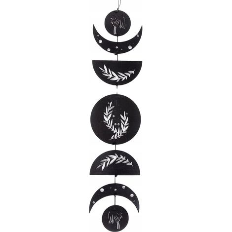 Pendentif mural bohème en bois noir représentant les phases de la lune (1/5)