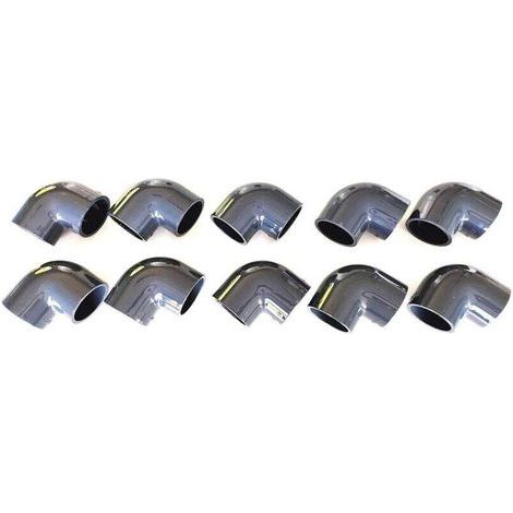 Packung mit 10 90°-PVC-Bögen (50 mm) für Pool- und Bewässerungsanlagen, 5 cm x 50 mm
