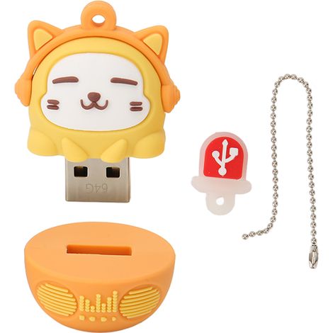 Clé USB 2.0 64 Go Saffron, motif chat en PVC, anti-choc, plug-and-play, pour ordinateur portable et téléphone (1/5)
