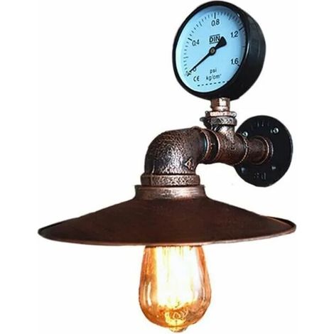 royaluxe- Applique murale Vintage Industrielle Tuyau Robinet Finition de Fer Lampe Lustre abat-jour pour chambre, bar, salon Rouille (1/2)