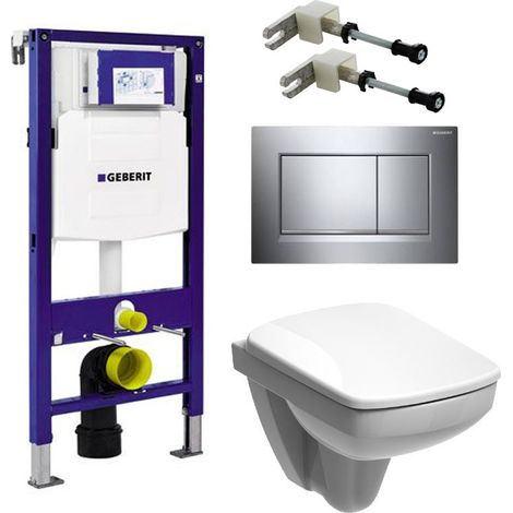 Geberit Duofix 1.12m WC Toilet Frame Chrome Plate Wall Fixings Toilet Pan & Seat (1/3)