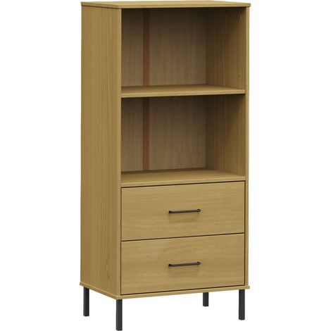 Bookcase with 2 Drawers Brown 60x35x128.5 cm Solid Wood OSLO vidaXL (1/5)