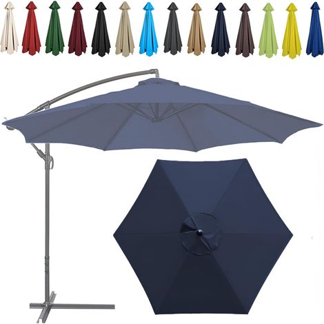Auvent De Remplacement pour Parasol , Toile De Parasol Déporté Remplacement Pour Cour, Jardin, Plage, Protection UV,6ribs-270cm,Bleu Marine