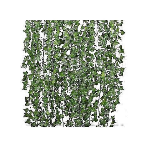 Guirlande de 12 brins de lierre artificiel, 25,6 m (84 pieds), vert, pour la décoration murale de la maison, de la cuisine, du jardin, du bureau ou d'un mariage.