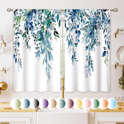 CCYKXARideaux Courts pour fenêtre de Cuisine, Salle de Bain, Cuisine, café, Eucalyptus Bleu Sarcelle, 69,8 x 99,1 cm (1/5)