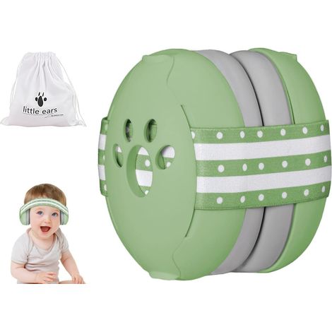 Casque anti-bruit bébé certifié CE - protection auditive et sommeil amélioré - Nourrisson, enfant jusqu'à 36 mois - pour avion - vert (1/5)