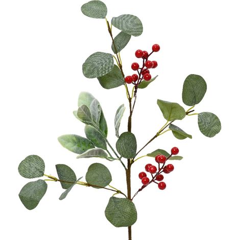 Ramo con foglie e bacche rosse per decorazioni natalizie e composizioni, da 50 cm (1/2)