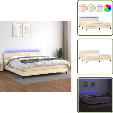 Sommier à lattes de lit et matelas et LED Crème 200x200cm Tissu - Sommier Tapissier - Lit Plateforme - Lit Avec Led - Matelas À Ressorts Ensachés - Têted Lit Ajustable (1/5)