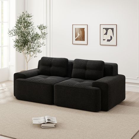 Boneless Modular Sofa, modernes Sofa für Wohnzimmer mit Tiefsitz, bequemes Corduroy-Cloud-Sofa, Loveseat-Kleinsofa, Schlafsofa, Schwarz 
WL