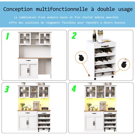 Armoire de cuisine de 140 cm de hauteur, avec étagères réglables. Armoire haute, équipée d’un éclairage LED et d’une prise USB. Armoire de rangement pour les vins (1/5)