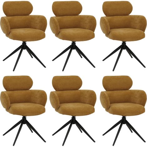 Lot de 6 chaises de salle à manger HHG-259, chaise de cuisine, pivotante avec retour automatique, tissu (310 g/m²) chenille Oeko-Tex, jaune moutarde (1/5)