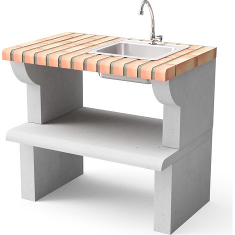 MOVELAR - Fregadero y grifo con caballete lateral Maipu Plus XL para Barbacoa de Obra Prefabricada (Gris, naranja - 86,5 x 58 x 58 cm) - Uso en Exteriores