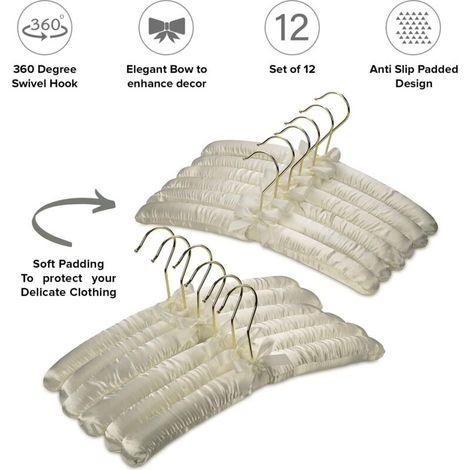 Juego de 12 perchas acolchadas de tela para ropa de mujer - Beige (1/3)