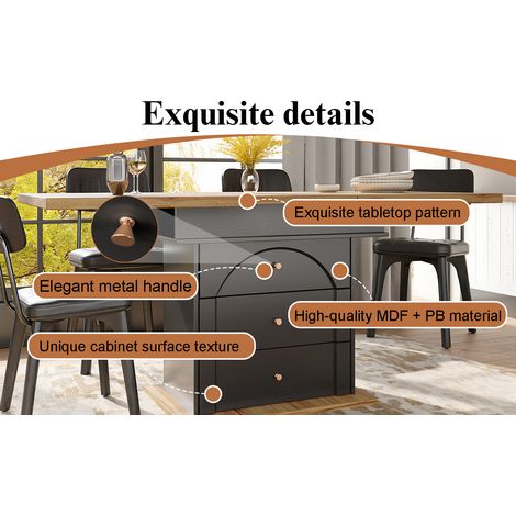 Table à manger extensible noire 110-140 x 80 cm en MDF et métal avec rangement intégré et fermeture douce pour cuisine et salon (1/5)