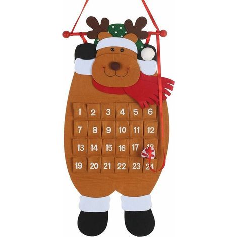 Calendrier de l'Avent Noël Suspendu Calendrier Avent Motif Renne pour Enfant Calendrier en Feutre à Suspendre avec 24 Pochette à Remplir Décoration Murale pour Maison Chambre multicolore (1/5)