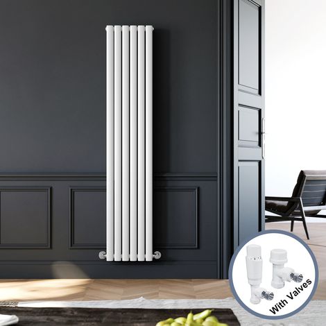 ELEGANT 1800 x 360 mm Designer White Efficient Vertical Column Rads Double Single Oval Panel Designer Radiator + White Thermostatic Radiator Valves (1/5)