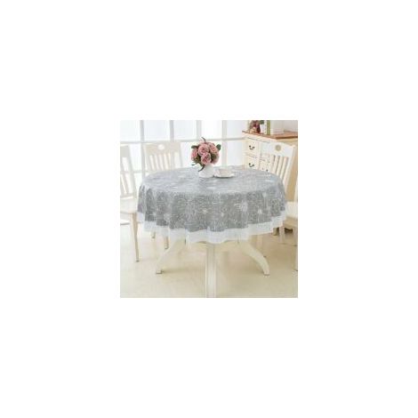 Nappe ronde en toile cirée PVC à motif dentelle florale, imperméable et antitache, idéale pour la salle à manger, le jardin, un café ou une fête (grise, 200 cm). (1/5)