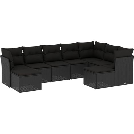 Set de sofás de jardín 8 piezas y cojines ratán sintético negro vidaXL (1/3)