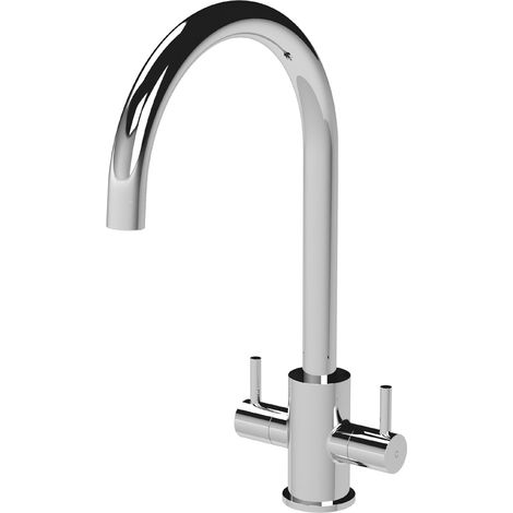Minimalist Kitchen Mono Mixer Tap with 2 Lever Handles, 436mm - Chrome (1/4)