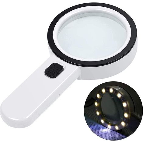 Loupe de Poche avec 12 lumières LED, loupe éclairée 30X Double Verre Haute clarté pour Les Loisirs des Enfants, la Lecture, l'artisanat, la philatélie, Les pièces de Monnaie, Les Bijoux (1/5)