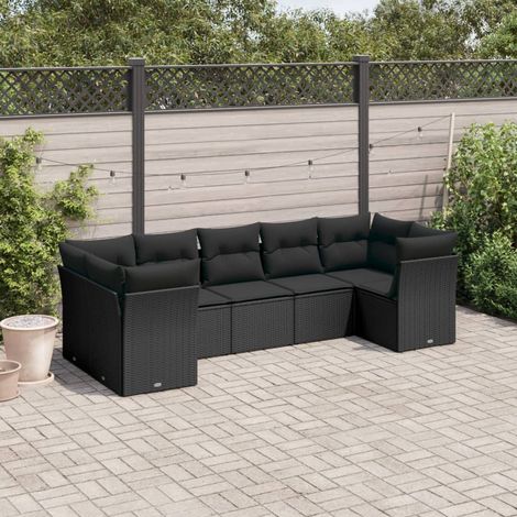 Set de comedor de jardín 7 pzas y cojines ratán sintético negro vidaXL (1/3)
