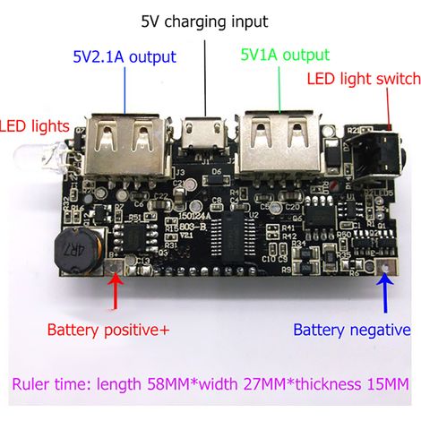 Module de chargeur de batterie 18650, carte PCB de batterie externe, double port USB 5V 1A/2,1A (1/5)