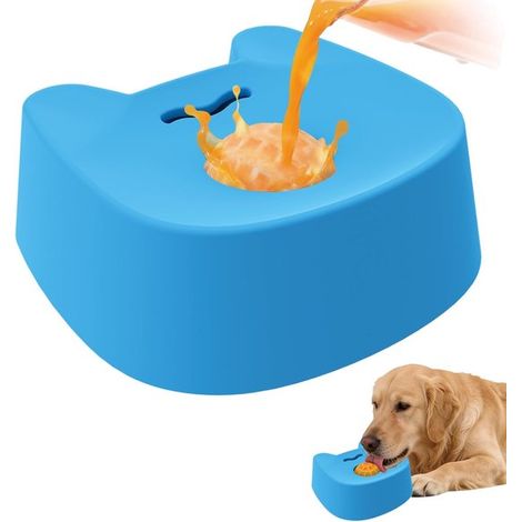 Gamelle à lécher bleue en silicone pour chien avec balle roulante - Gamelle à lécher pour alimentation lente, gamelle interactive avec balle roulante, antidérapante pour une alimentation lente...