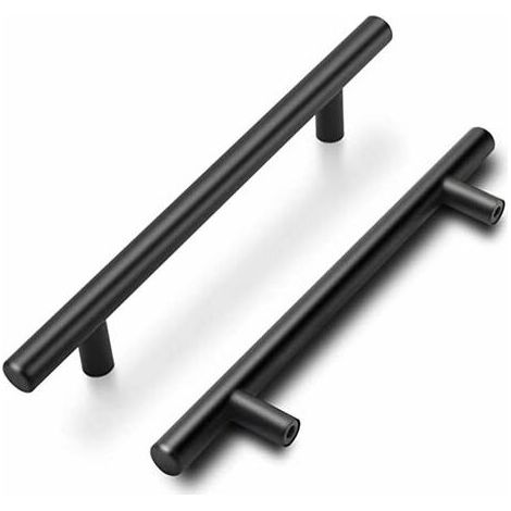 Ensemble de 15 poignées de meubles de cuisine noires - LS201BK128, poignée de porte de cuisine, entraxe de 128 mm, finition acier inoxydable mat (1/5)
