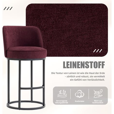 Tabourets de bar en lin couvert pour îlots de cuisine,design moderne pieds métal noir rembourrés pour bar et espace à manger domicile-Chi.