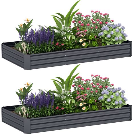 Lot de 2 jardinières extérieures - carré potager - Outsunny - fond ouvert - acier galvanisé - 240x120x30cm - gris foncé (1/5)